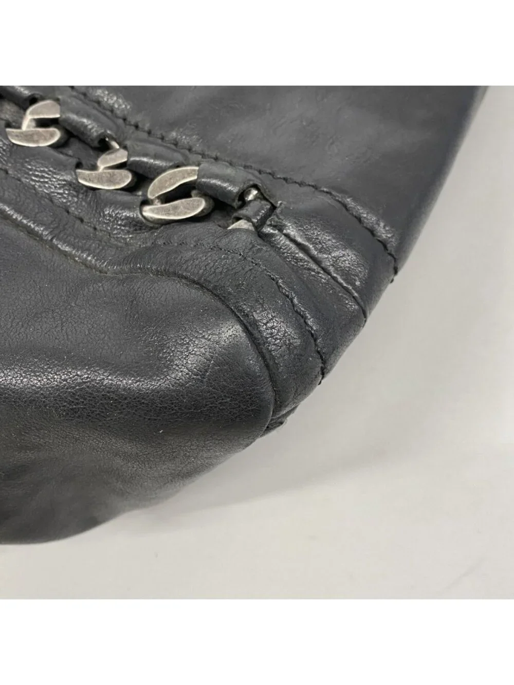 Chanel Chain Tote Leather Black Silver